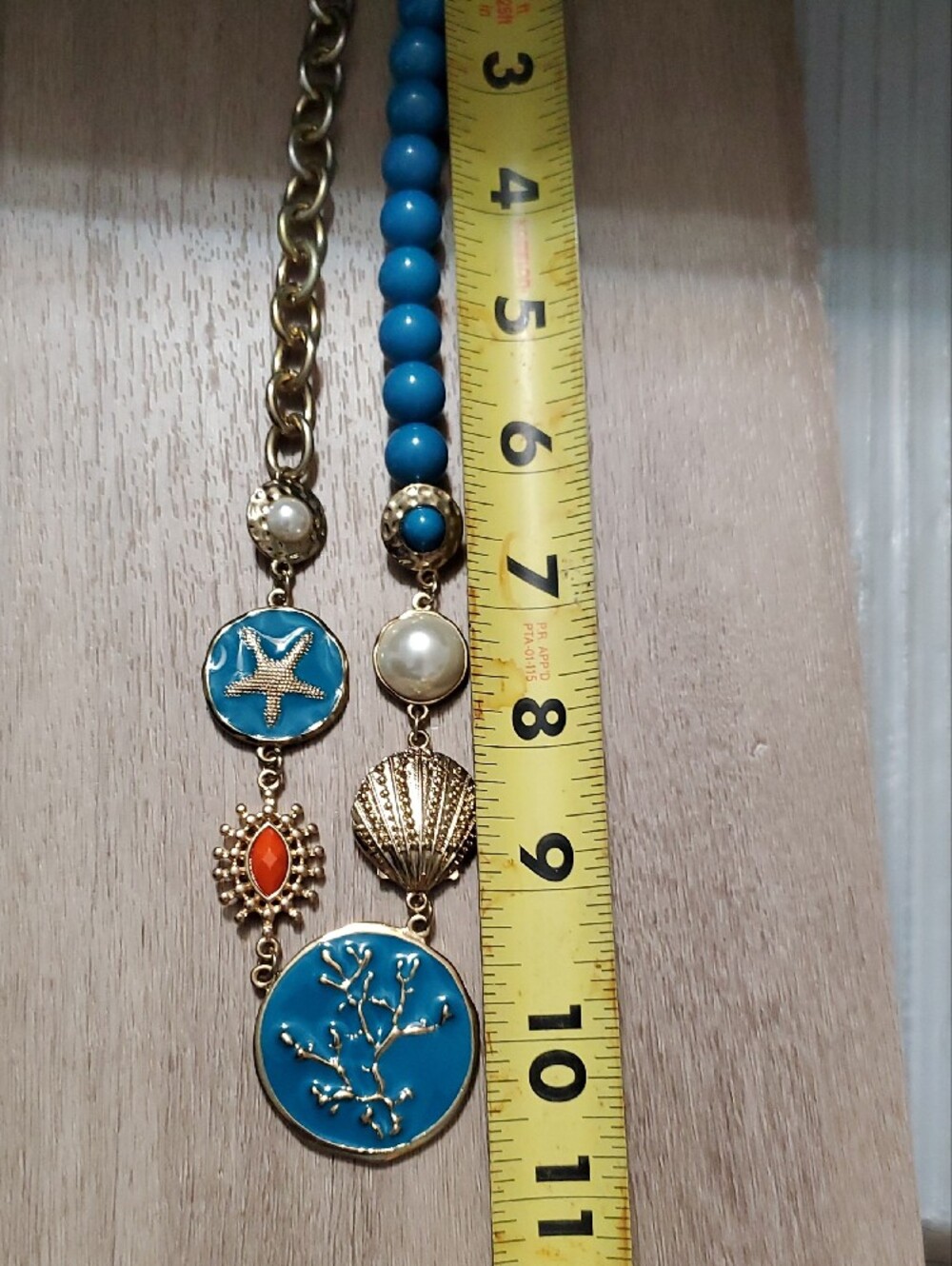 Blue Beaded Sea Life Seashell Statement Pendant Necklace Beach Coastal Wear - Picture 8 of 9
